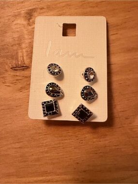 I am Set of 3 Pair Silver & Black Stud Earrings